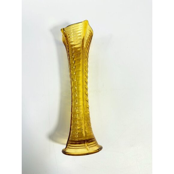 Swung Swing Vase Orange Amber Hand Blown Northwood Drapery Variant Amber Vase - Picture 6 of 16